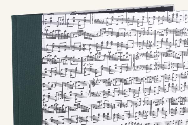 Elegante Notenmappe A4 dunkelgrün, mit Notenmotiv